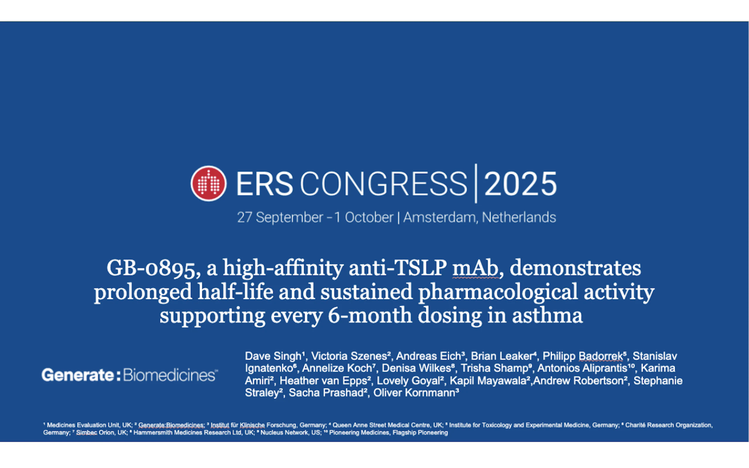 Generate:Biomedicines | ERS 2025: GB-0895, a high-affinity anti-TSLP…
